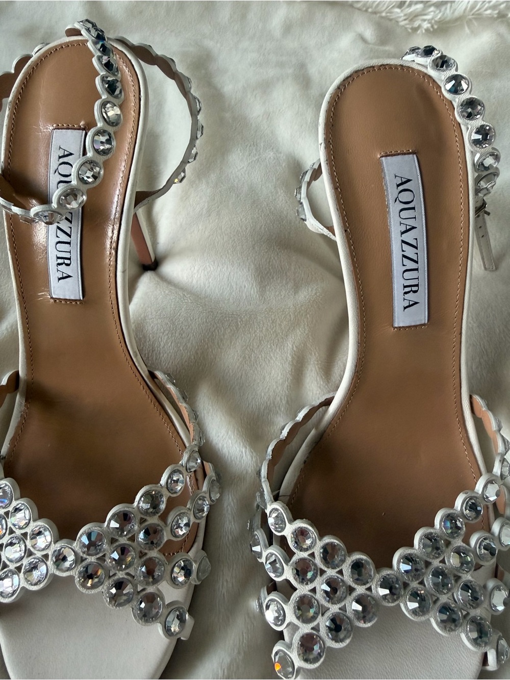 Aquazzura White Crystal-Embellished Strappy Heels - Picture 5 of 14